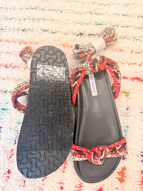 Free People Shoes - Free People Red Black Patterned Wrap Sandals